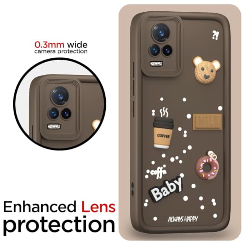 Image of Bintage Cute Fun Ball | Taddy Cartoon 3D Smiley Coffee Cup | Milk Donut | Full Protection Rubber Back Cover Compatible for Vivo V2025 / Vivo V20 - Brown
