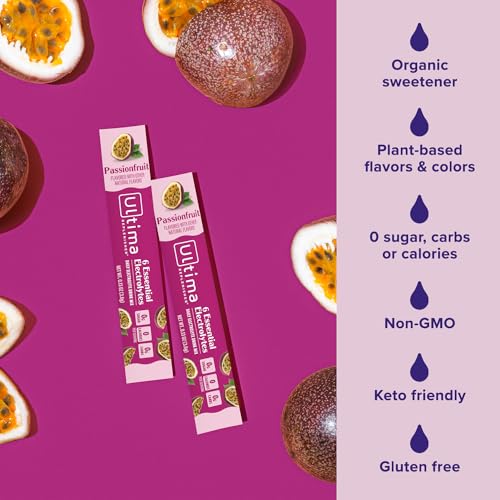 Image of Ultima Replenisher Daily Electrolyte Powder - Passionfruit, 20 Stickpacks - Zero Sugar Hydration Packets with 6 Electrolytes and Minerals - Sugar Free, Plant Based & Keto Friendly Drink Mix