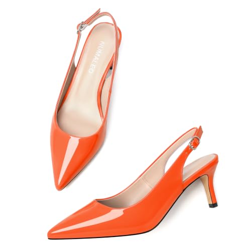 Image of NUMALEO Slingback Heels for Women Pointed Close Toe Kitten Heels Patent Pumps Dress Party Comfy Heeled Sandals Stiletto 2.5 Inch Dress Shoes