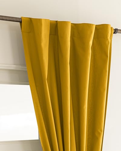Image of THE LINEN COMPANY Solid Curtains 6.5 Feet Long, Cotton Duck Canvas Window Drapes for Living Room, 6.5ft Set of 2, Mustard
