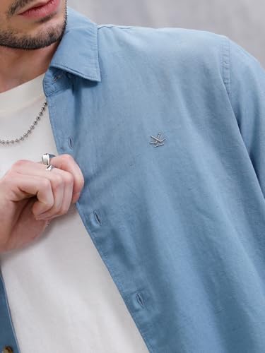 Image of WROGN Men's Cotton Linen Blend Shirt | Solid | Slim Fit