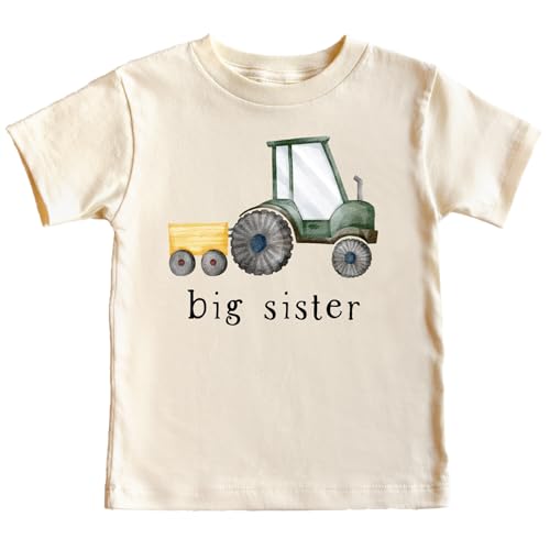 Big Sister Farm Tractor Sibling Reveal Shirt for Girls Birth Announcement Matching Family Outfit