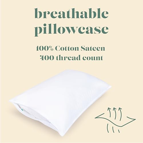 Image of ComfyDown Pillowcase for Toddler & Travel Pillows Breathable, 100% Cotton, 400-Thread Count, Zipper Closure - Made in USA - 13 inchx18 inch