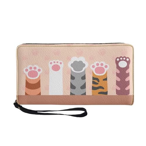 Women's Zip Around Wallet Cartoon Cat Paw Print Wristlet PU Leather Waterproof Durable Clutch Wallet Large Capacity Credit Card Holder Travel Business Dating Coin,Cash Pocket