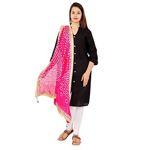 Image of Women's Jaipuri Art Silk Bandhej Rajasthani Bandhani Dupatta with Gota Patti Lace