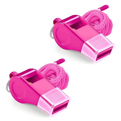 uadbau Pink Whistle Plastic Whistle Emergency with Lanyard and Mouthpiece Loud Crisp Sound for Coaches Lifeguard Teachers Training and Outdoor Safety (2 Pack)