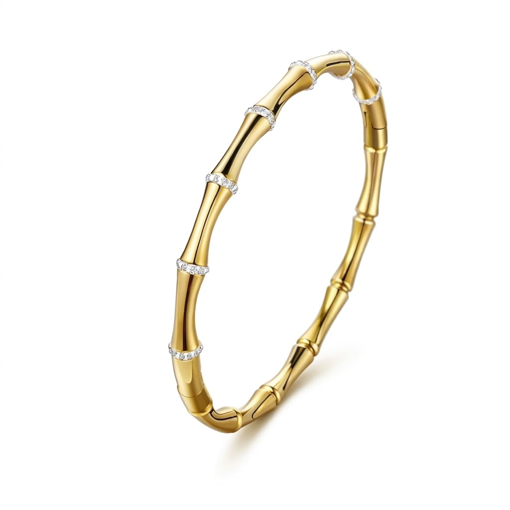 Bamboo Design Ring with Textured Segments and Embedded Stone Details-picture-55