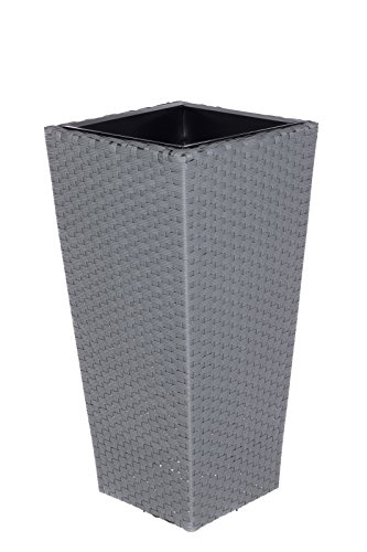 Preisvergleich Produktbild Geflecht-Pflanzsäule SDH17145 C Hellgrau Pflanzkübel Pflanzgefäße Blumenkübel Blumentopf für Blumen Polyrattan inkl Zinksätze für innen und außen,extra breit , Standfest. Fußbodenschonend (Größe L 41cm H x 22cm B)