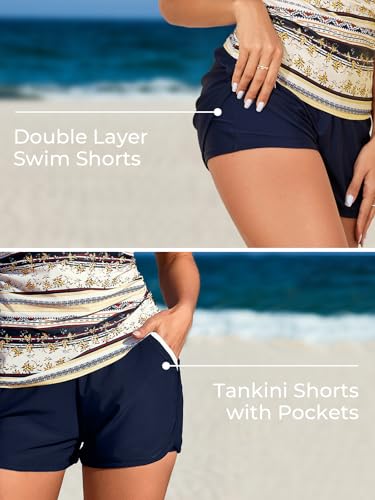 Summer Mae Color Block Tankini Swimsuits for Women 2025 with Side Pockets Sporty Swim Shorts Two Piece Bathing Suits3