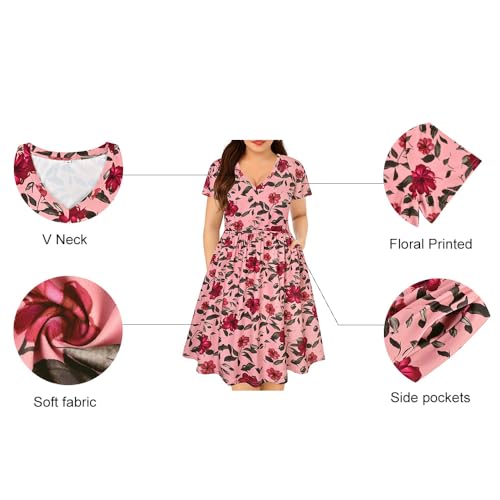 Image of RITERA Plus Size Dresses for Curvy Women Summer Spring Womens Dress V Neck Short Sleeve Casual Dress with Pockets XL-5XL