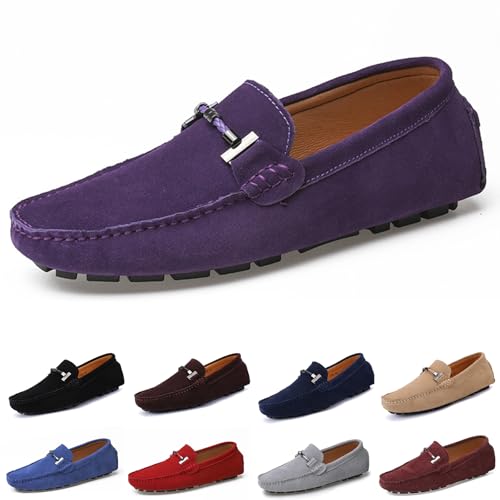 Check out this these purple shoes from Amazon! Check out this Men's Handmade Suede Dress Penny Loafers Fashion Square Toe Moccasin Slip On Driving Boat Shoes Daily Lightweight Non-Slip Flat Casual Shoes Large Size 6-15 (Purple,14) from Amazon!