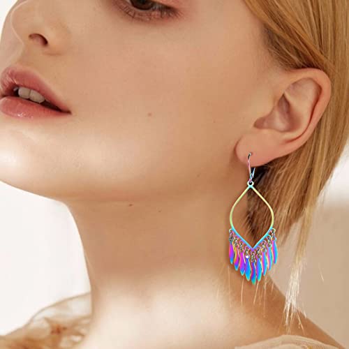Indian Earrings For Women, Chandelier Earrings, Boho Feather Gold Tassel Dangling Bollywood Leaf Dangle Large Statement Bohemian Jewelry Mexican Long Drop Black Earrings With Lever Backs3