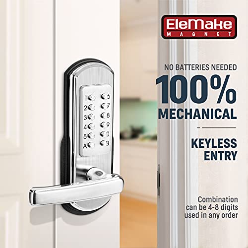 Elemake Keyless Entry Door Lock, Mechanical Lock With Keypad, Security Digital Code Combination Door Lock With Handle, Left Handed Door Lever Lock Stainless Steel 304 - Not A Deadbolt #TOP1