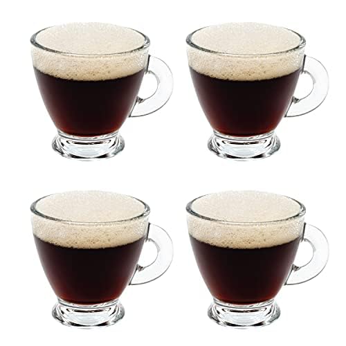 Vikko Espresso Cups, 3.25 Ounce Small Coffee Mugs, Set of 4 Clear Glass Coffee Mug, Durable Dishwasher Safe Glass Cups for Coffee or Tea