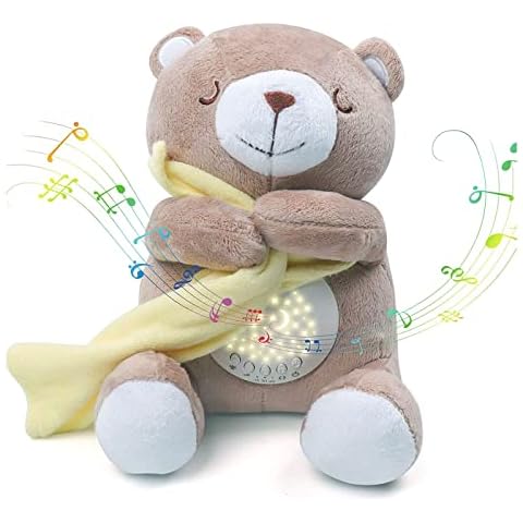 Meero London Baby Sleeping Aid, Night Light, Plush Toy Baby Sleep Soother with Night Stars Projector with 15 Musical Lullabies-Gift Pack-Unisex Cover