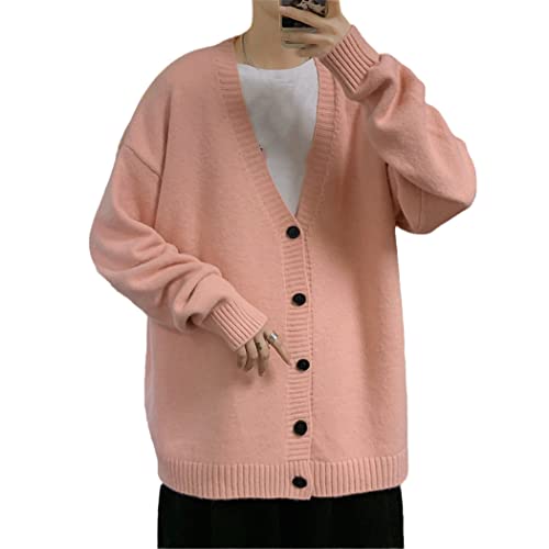 Cardigan col en V rose oversize pour un style rétro japonais décontracté au quotidien