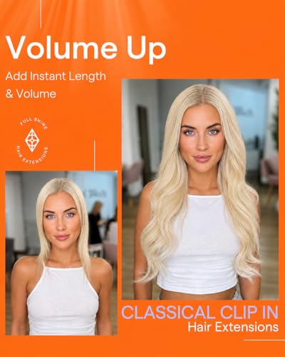 Image of Full Shine Blonde Human Hair Extensions Clip ins Platinum Blonde | Clip in Hair Extensions for Thin Hair, for DIY, for Dying, 10 Inch 7 Pcs 95g