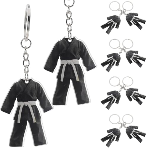Operitacx 10 Unidades Llavero Acrílico Uniforme de Taekwondo Negro, Ligero y Coleccionable, Adecuado para Llaves de Coche o Cremallera en Torneos y Fiestas Deportivas