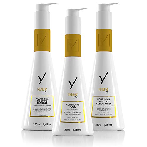 Renew Oil Home Care Kit | Anti-age | Powerful Antioxidant | High Emollient Power | Fights Free Radicals | Nutritious Shampoo 8.4 & Conditioner 8.8 & Mask 8.8 Oz Daily Care with Olive Elixir