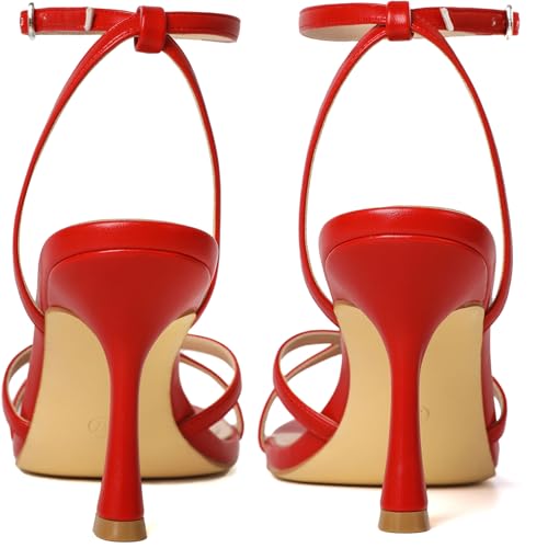Image of Mostrin Strappy Heels for Women Ankle Strap Heels Women's Heeled Sandals for Party Prom Wedding