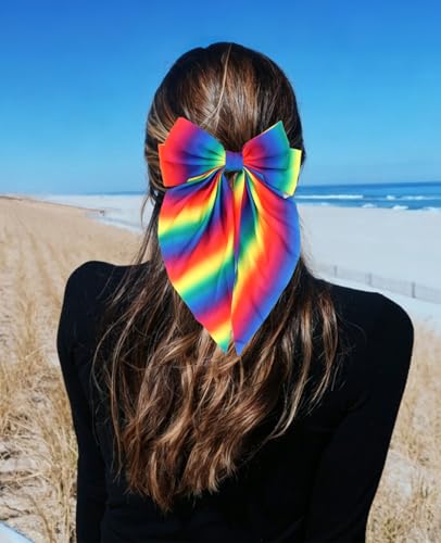 Moños grandes arcoíris para cabello con clips miniatura 3