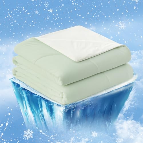 Cozy Bliss Cooling Comforter King Size, Cooling Blankets for Hot Sleepers and Night Sweats, Light Mint Green Cream Summer Comforter for King Size Bed, Breathable Soft Lightweight Silk Smooth