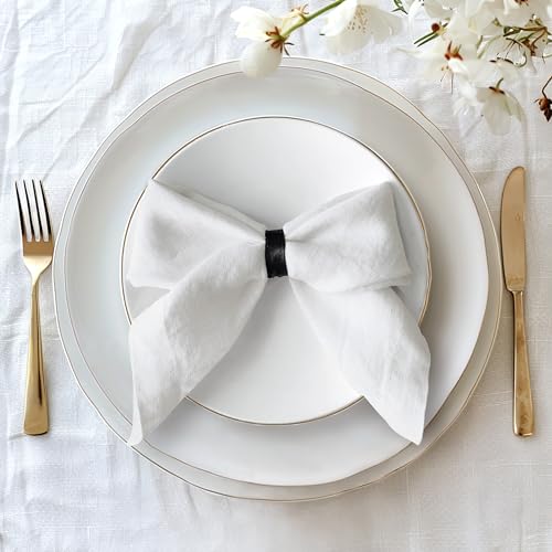 L Linen World 100% Linen Dinner Napkins 15x15 Inch,Soft and Breathable French Flax Cloth Napkins,Stone Washed Set of 4(White)