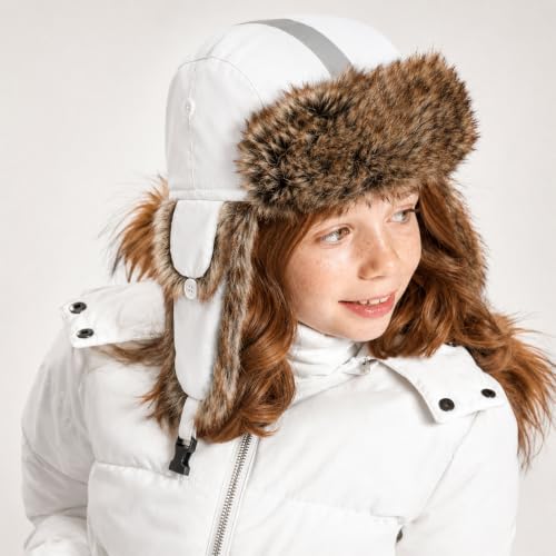 Image of Faux Fur Safety Reflective Plain Plaid Aviator Trapper Hat Snow Ski Trooper Winter Cap