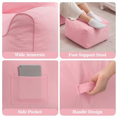 HOMMPA Bean Bag Chairs with Square Stuffed Pouf Ottoman Cat Shaped Comfy Bean Bag Sofa for Adults Large Reading Couch for Living Room Bedroom Dorm,Pink - image 5