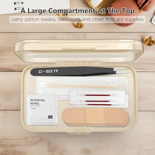 Image of FYY Weekly Pill Organizer with Labels,8 Compartments Travel Daily Pill Case Airtight Moistureproof Large Pill Box to Hold Vitamins, Fish Oil, Supplements,Cotton Swab and Bandages-Beige