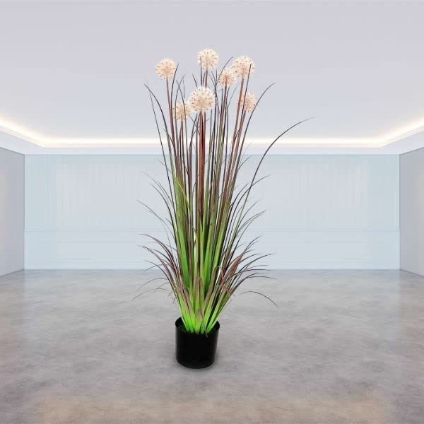 Garden Art Unique Natural Looking Artificial (Ht 46") Dandelion Grass Plant With Brown Flowers And Plastic Pot For Home, Office, Party Decoration (GA0185) - Image 5