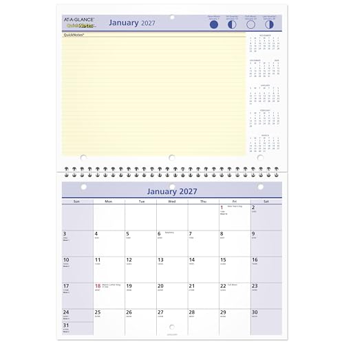 Image of AT-A-GLANCE 2027 Wall Calendar, 8 inch x 11 inch Planner, Fits 3-ring Binder, Unruled Blocks, QuickNotes, Monthly (PM502827)