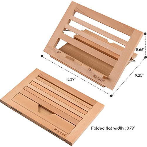 MEEDEN Book Stand with Page Holder Clips, Cookbook Holders for Reading Hands Free, Adjustable Foldable Solid Beechwood MacBook Stand for Laptop Textbook Bible File Documents - 34 x 24 cm - Image 5