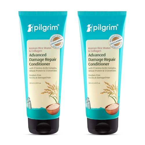 Image of Pilgrim Korean Rice Water & Collagen Advanced Damage Repair Conditioner - 200ml (Pack of 2)| With 17 Amino Acids, Wheat Protein & Ceramides | Paraben-Free | Deep Nourishment & Shine I For Women & Men