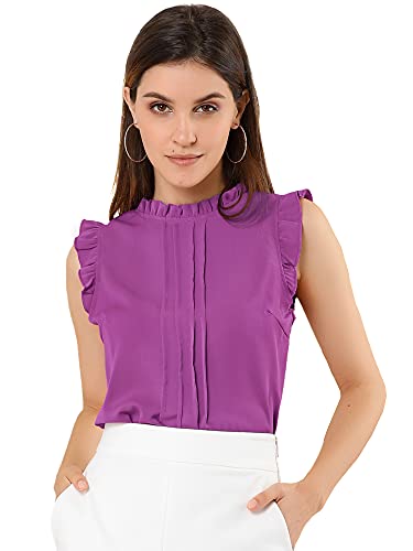 Allegra K Women's Business Office Work Shirts Vintage Sleeveless Dressy Casual Blouses Top X-Large Fushcia