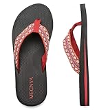 MEGNYA Comfortable Athletic Orthopedic Flip Flops for Women, Stable Thong Sandals for Outdoor Activities, Plantar Fasciitis Soft Yoga Mat Foam Flip Flops Red White Size 9