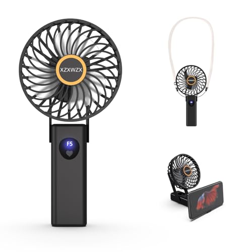 Ventilador de mano portátil recargable USB de 5 velocidades, ventilador de mano alimentado por batería, plegable con indicador LED, para viajes, oficina, hogar o exterior