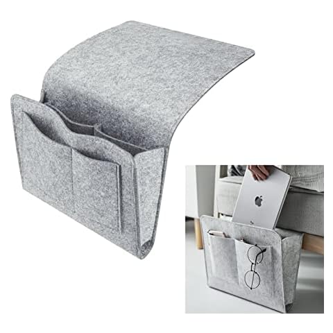Bedside Storage Pocket, Felt Bedside Hanging Storage Organizer Bag Anti-Slip for Organizing Books Accessories and More Small Something, Suitable for All Types of Beds and Sofas (grey) Cover