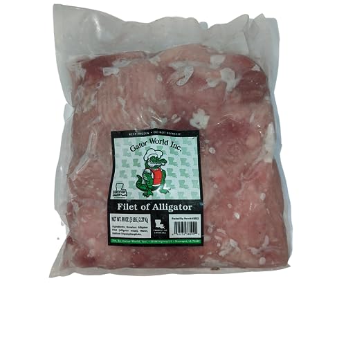 Alligator Filets - Farm Raised - Great for Grilling and Frying - Just Add Your Favorite Batter and Seasoning - Exotic and Flavorful Meat - Perfect for Cookouts, Parties, Holiday Feasts, or Work Events that need an Extraordinary Touch - Elevate Your gatherings with the Jaw-Dropping Pressence of Alligator Filets (5 Pound (Pack of 1))