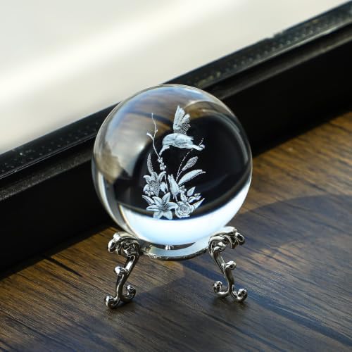 3D Hummingbird Crystal Ball Paperweight 60mm Glass Bird Animal Home Decor