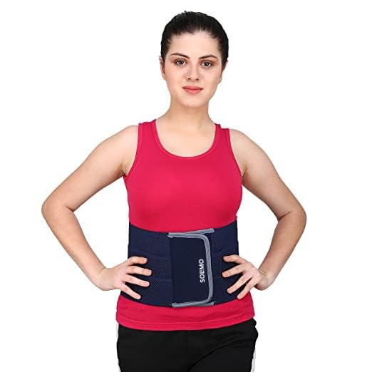 Image of Amazon Brand - Solimo Rubber Abdominal Support Wrap for Post Delivery Tummy Shaping | Lumbo Sacral Lower Back Relief | Breathable Compression Wear for Men Women | Navy Blue Universal Size