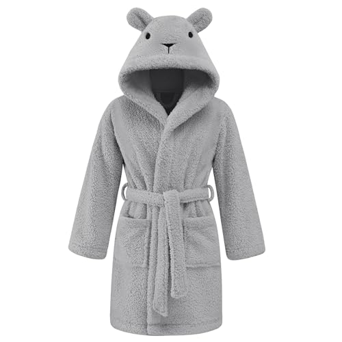 UMIPUBO Ropa Niños y Niñas Invierno Bata Para 3-8 Años Pijamas Ropa de Dormir Ducha Infantiles Cómodo con 2 Bolsillos Cinturón Capucha con Orejas (Gris Oscuro, 5-6ans)