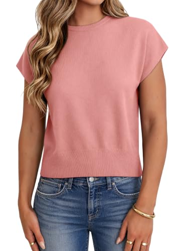 Image of UNCLECAT Short Sleeve Sweater for Women Knit Fall Pullover Tops | Crew Neck,Cap Sleeve,Lightweight,Basic ,Soft Fabric,Spring Summer Fall Outfits, Trendy 2026,Business Casual Tops