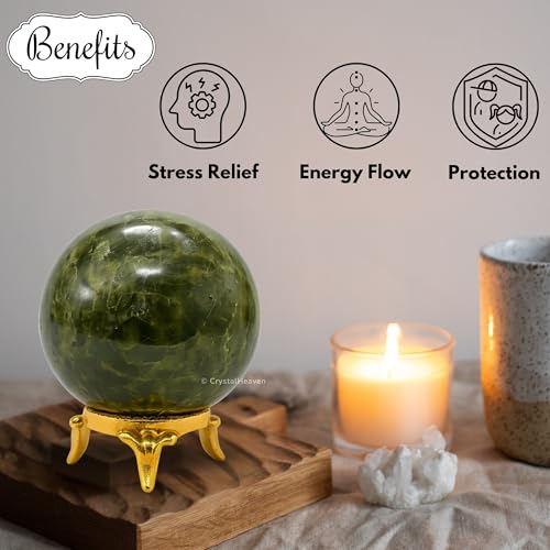 Image of Certified Green Tourmaline in Matrix Crystal Ball for Meditation - Premium Crystal Vastu Items for Home and Feng Shui Items for Good Luck - Ideal for Pooja Supplies and Spiritual Practices (2 inch Inch)