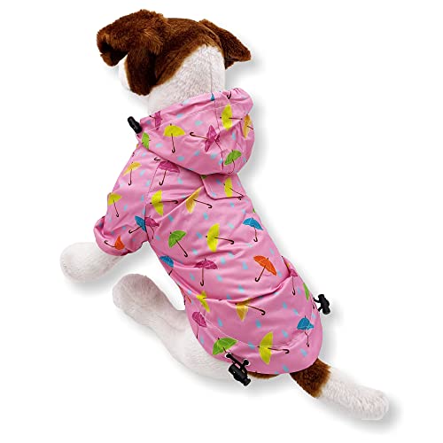 Dog Raincoat Hooded Leash Hole Waterproof Rain Coat Jacket Rainwear For Small Pet Cat Puppy (S: Length - 12", Pink Umbrella) #TOP6