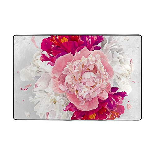 Tapis de salon pivoine Ruchen grand format au design floral raffiné