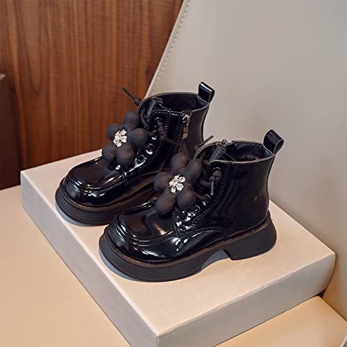 Kids Ankle Boots Girls Boys Chunky Low Heel Booties Side Zipper Fashion Outdoor Shoes Comfortable Dress Booties (Black, 5-5.5 Years Little Child)4