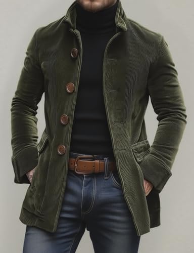 Men's Vintage Corduroy Short Coat,Slim Fit Single Breasted Jacket with Stand Collar,Casual,Stylish,Fall,Winter2