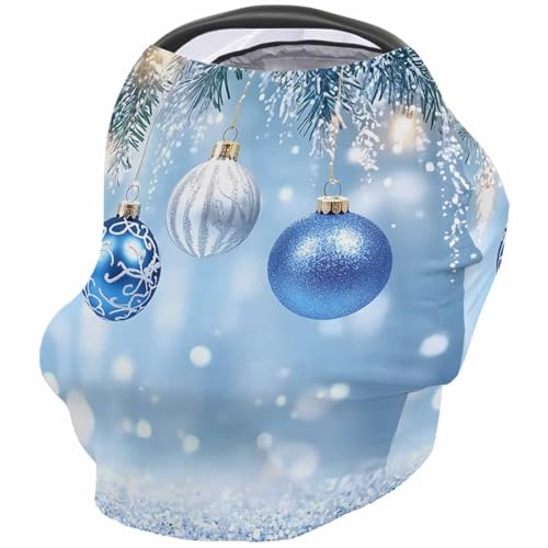 Nursing Cover for Breastfeeding Scarf, Blue Christmas Ornaments Sparkle Pine Needle Baby Car Covers Super Soft Multi Use for Canopy Shopping Cart Cover Blanket Stroller Cover