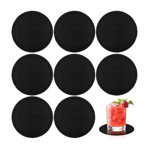 8PCS Black Coasters, Silicone Round Drink Coasters, Non-slip Coffee Beer Mats for Home and Bar Use